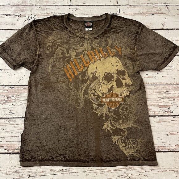 Harley-Davidson Other - Harley Davidson Motor Cycles Mens Heather Brown‎ Biker Hillbilly Shirt Size XL